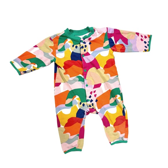 H&M Other - H&M Sweatshirt Romper 12M Rainbow Multi Abstract Snap Front Long Sleeve Jumpsuit